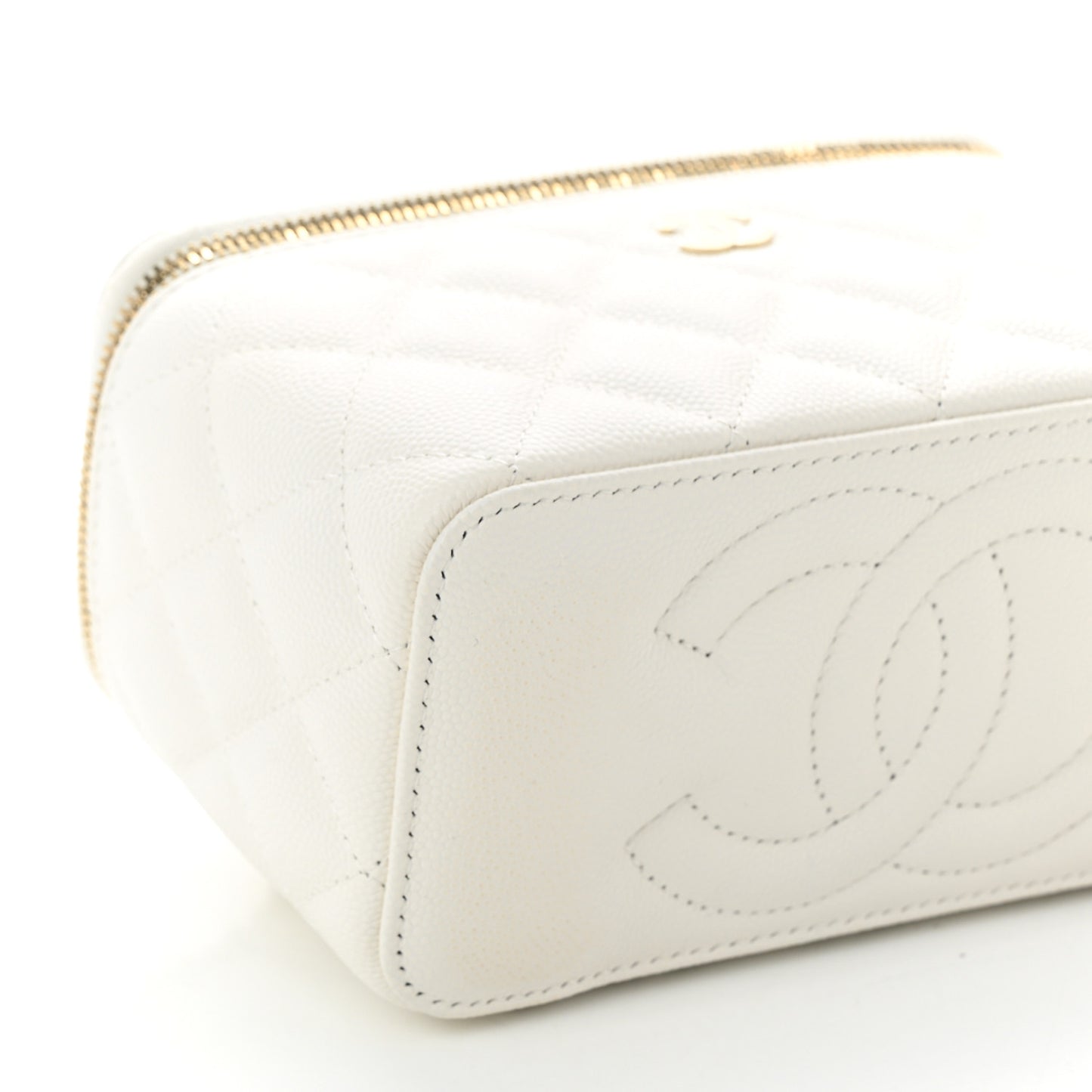 Caviar Quilted Small Vanity Case With Chain White