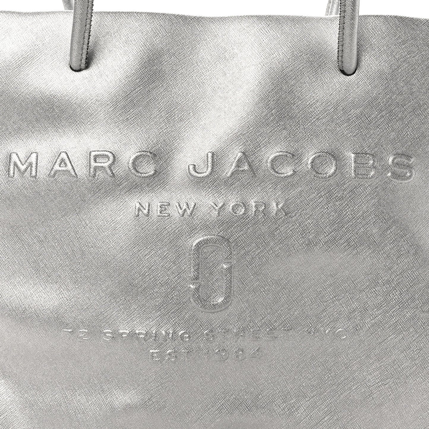 Metallic Saffiano Embossed Logo East West Shopper Tote Silver