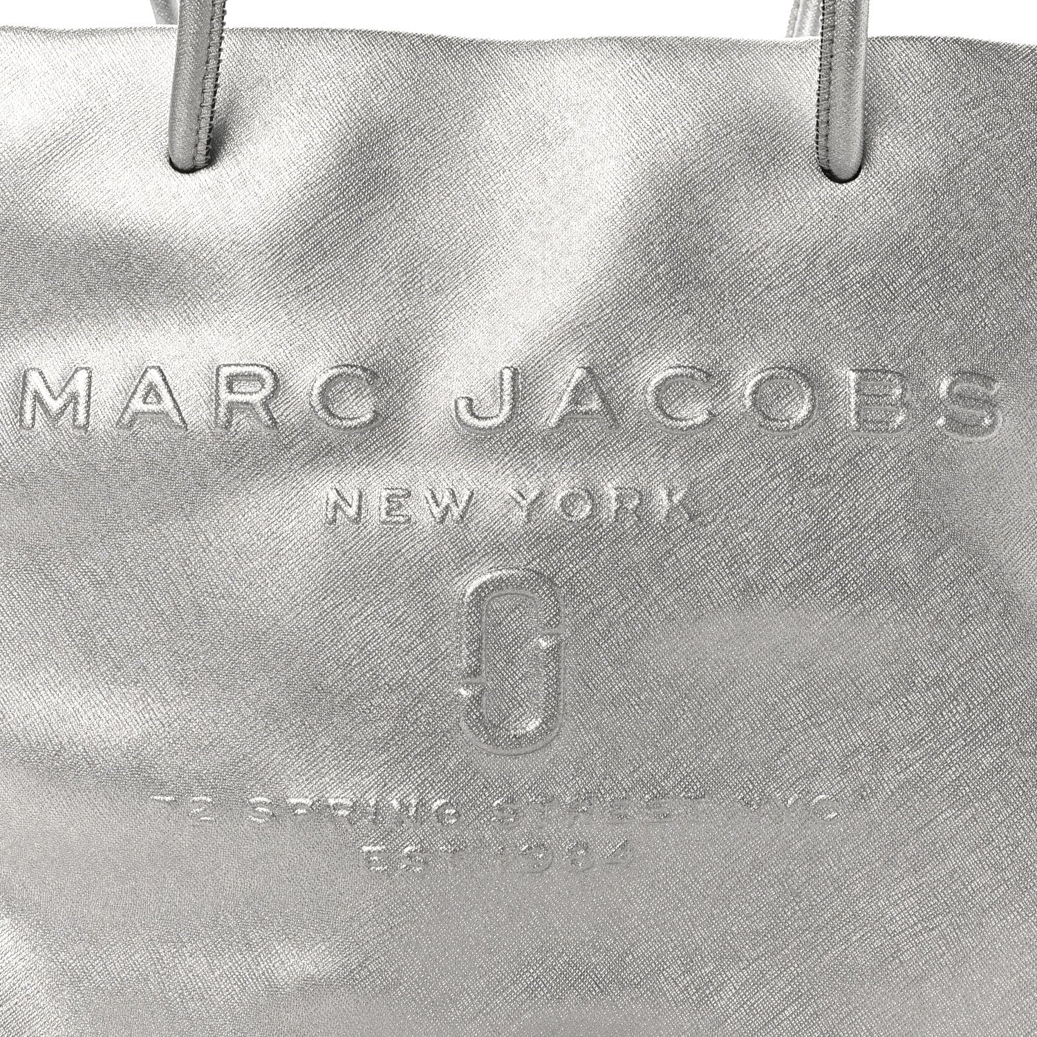 Marc Jacobs Metallic Saffiano Embossed Logo East West Shopper Tote Silver 7 of 9