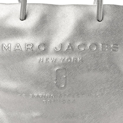 Marc Jacobs Metallic Saffiano Embossed Logo East West Shopper Tote Silver 7 of 9