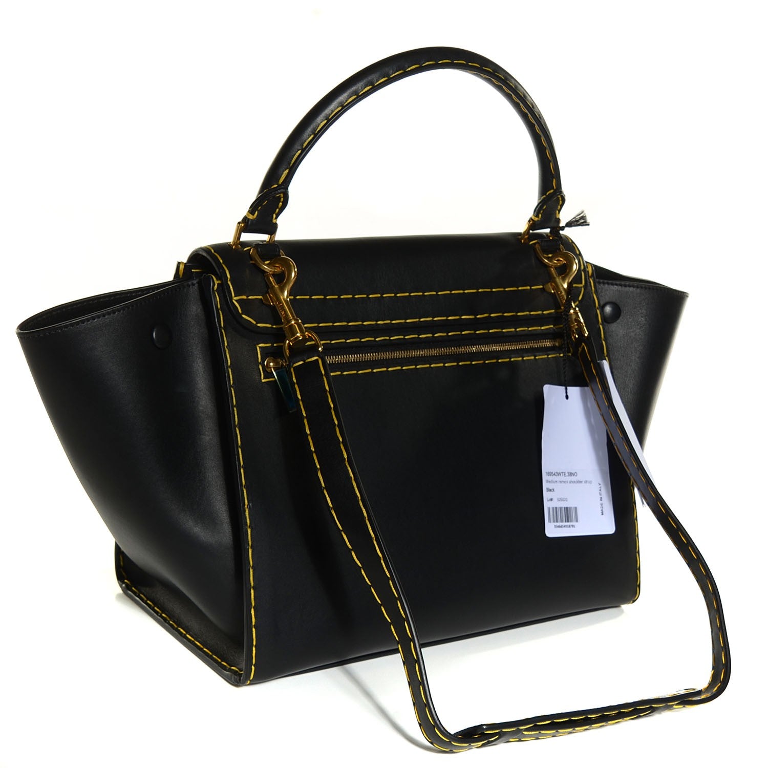 Celine Smooth Calfskin Yellow Stitching Medium Trapeze Black 3 of 9