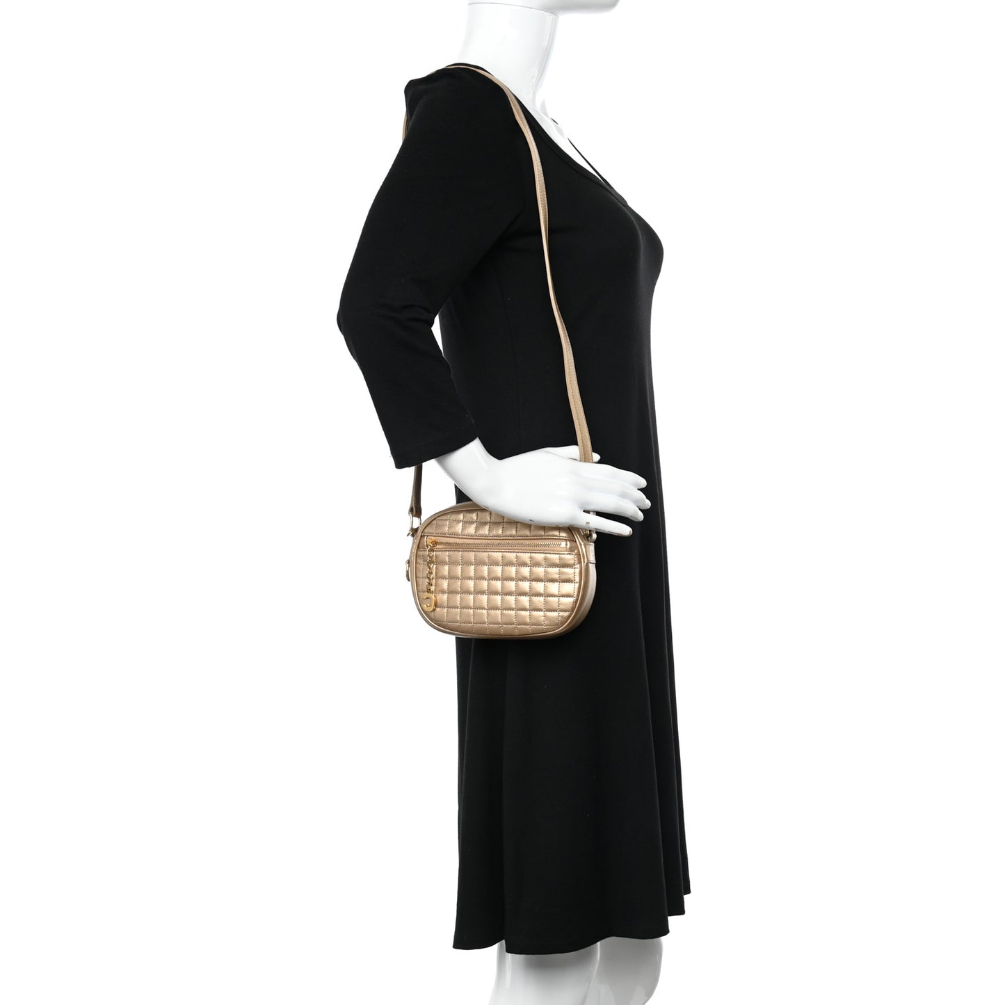 Laminated Calfskin Quilted Small C Charm Bag Gold