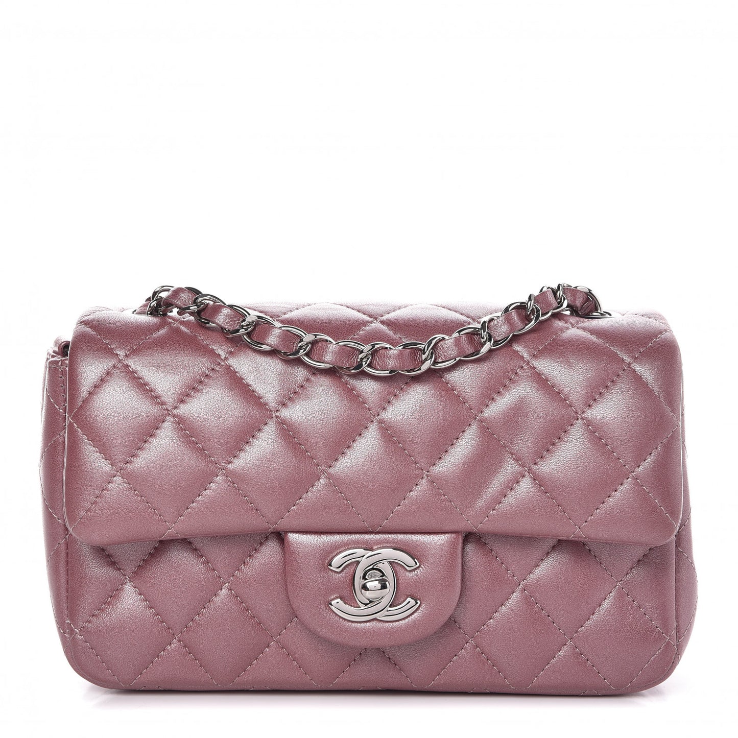 Metallic Lambskin Quilted Mini Rectangular Flap Pink