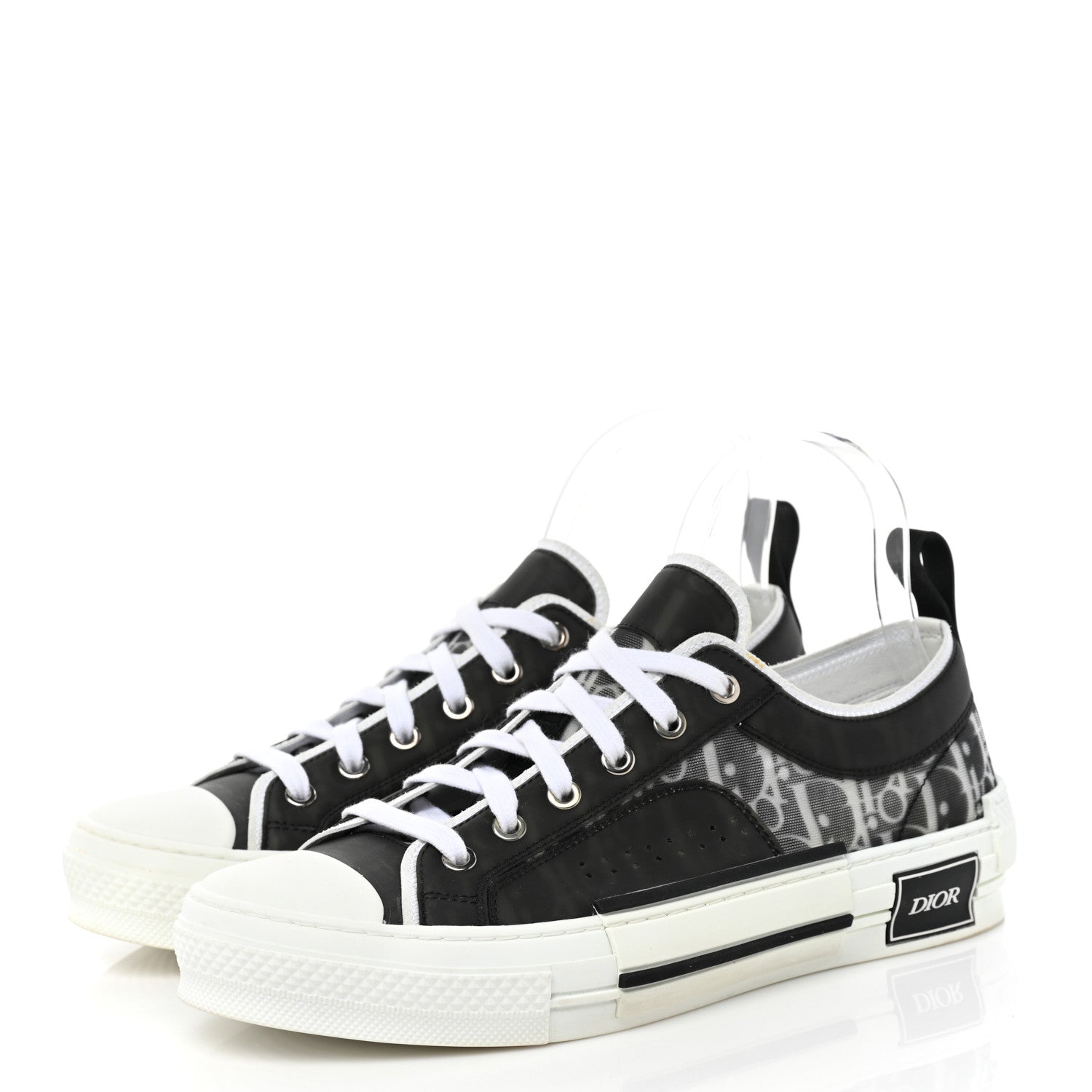 Christian Dior Technical Canvas Mesh Oblique Printed Mens B23 Low Top Sneakers 40 Black White 3 of 10