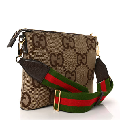 Gucci Monogram Jumbo GG Textured Dollar Calfskin Web Wristlet Messenger Bag Camel Ebony New Acero 3 of 8