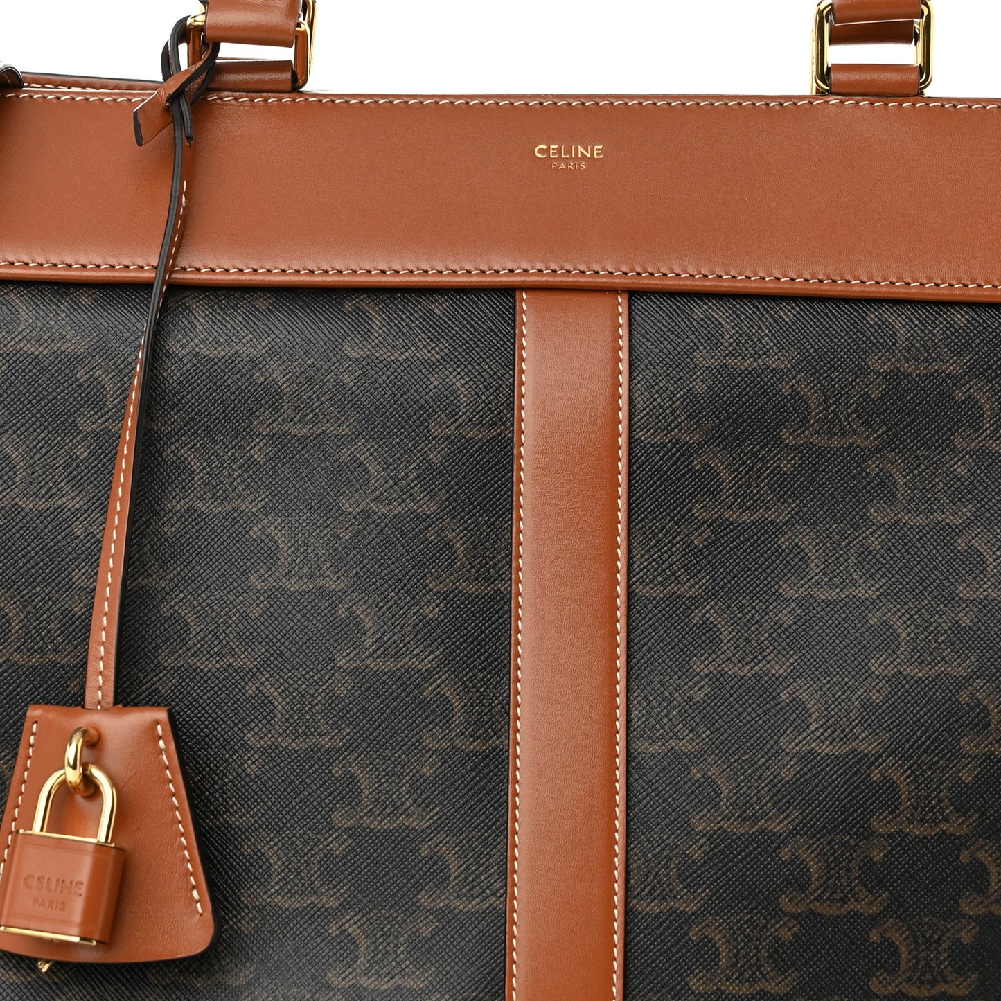 Triomphe Canvas Calfskin Cabas De France Handbag Tan