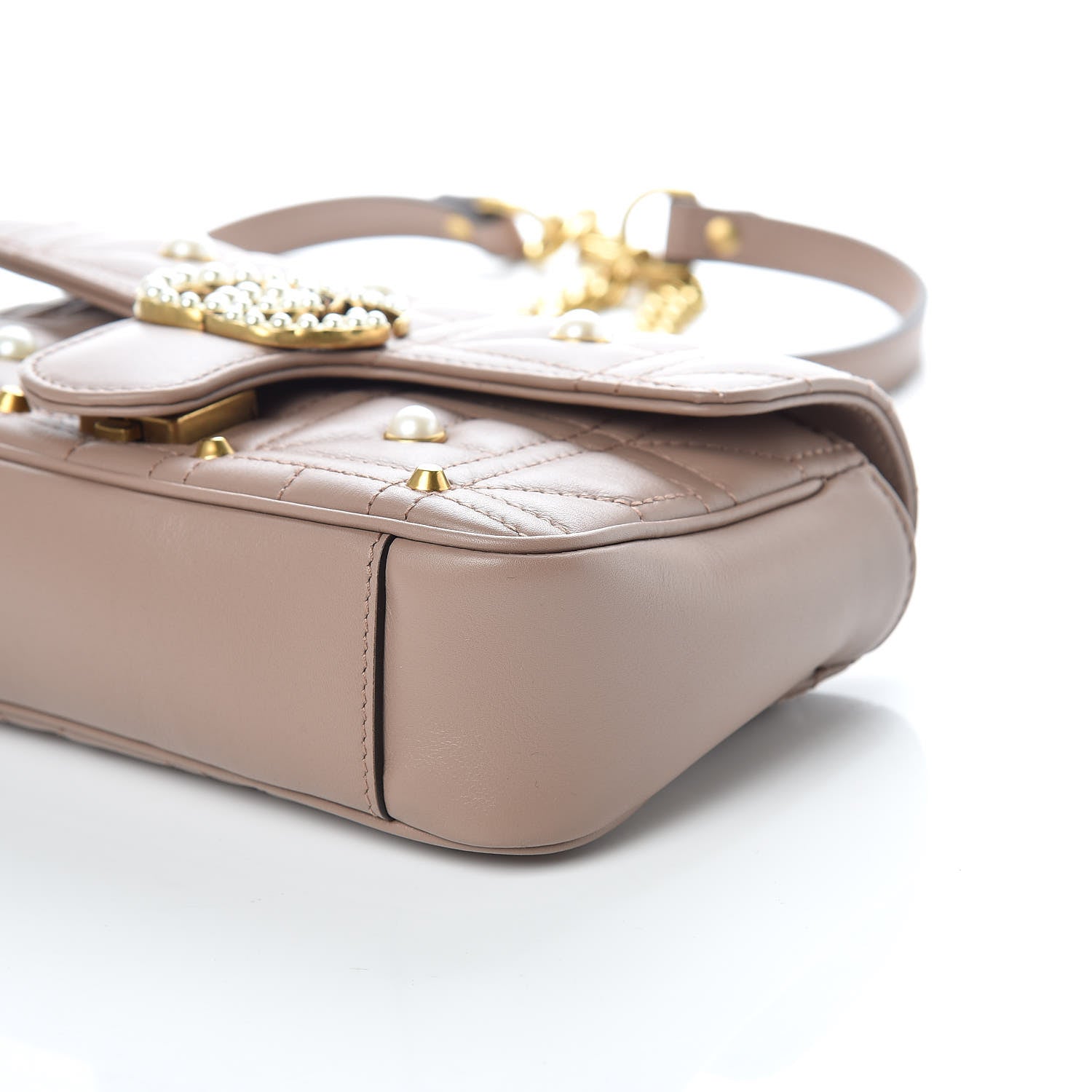 Gucci Calfskin Matelasse Studded Mini Pearly GG Marmont Shoulder Bag Porcelain Rose 9 of 9