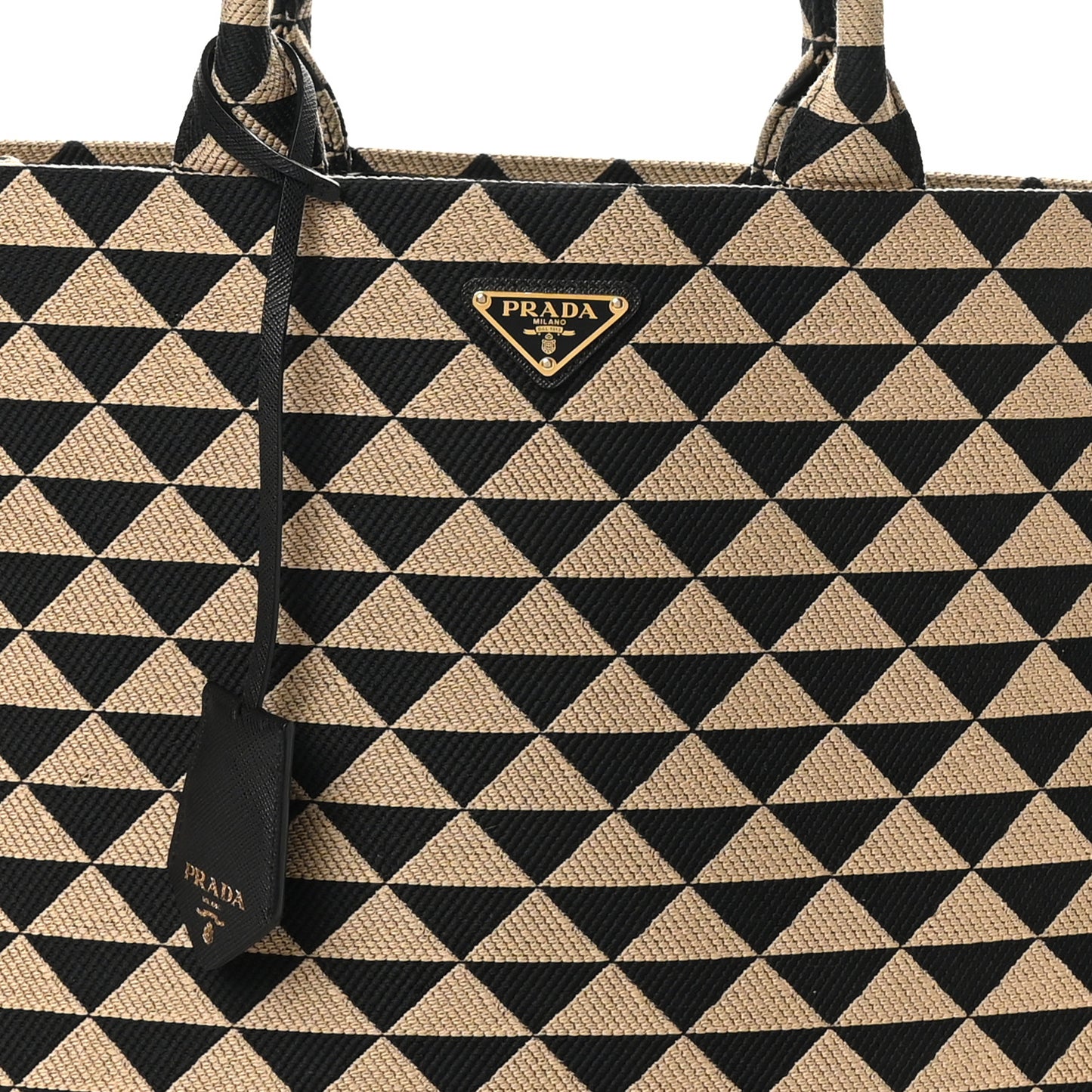 Jacquard Saffiano Triangolo Symbole Embroidered Large Tote Black Corda