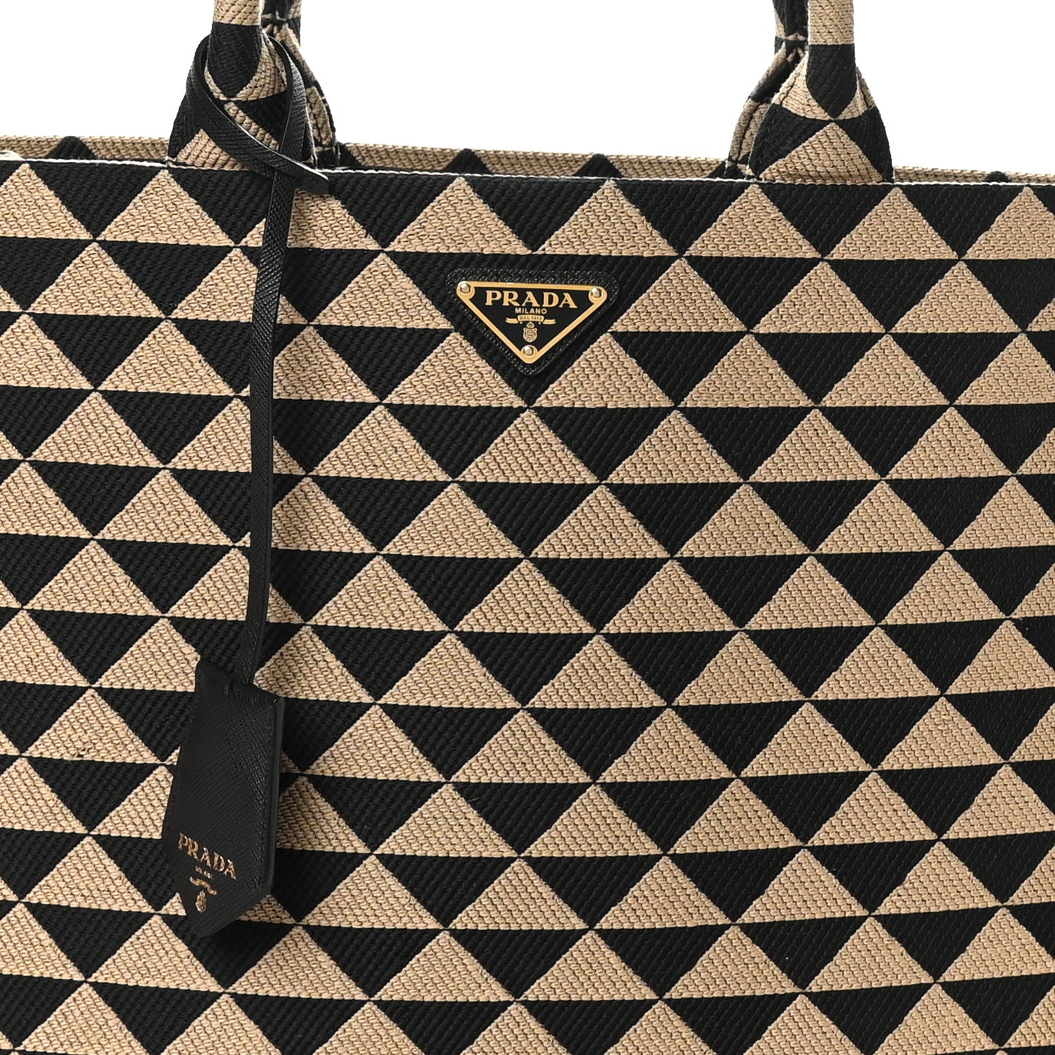Prada Jacquard Saffiano Triangolo Symbole Embroidered Large Tote Black Corda 7 of 9