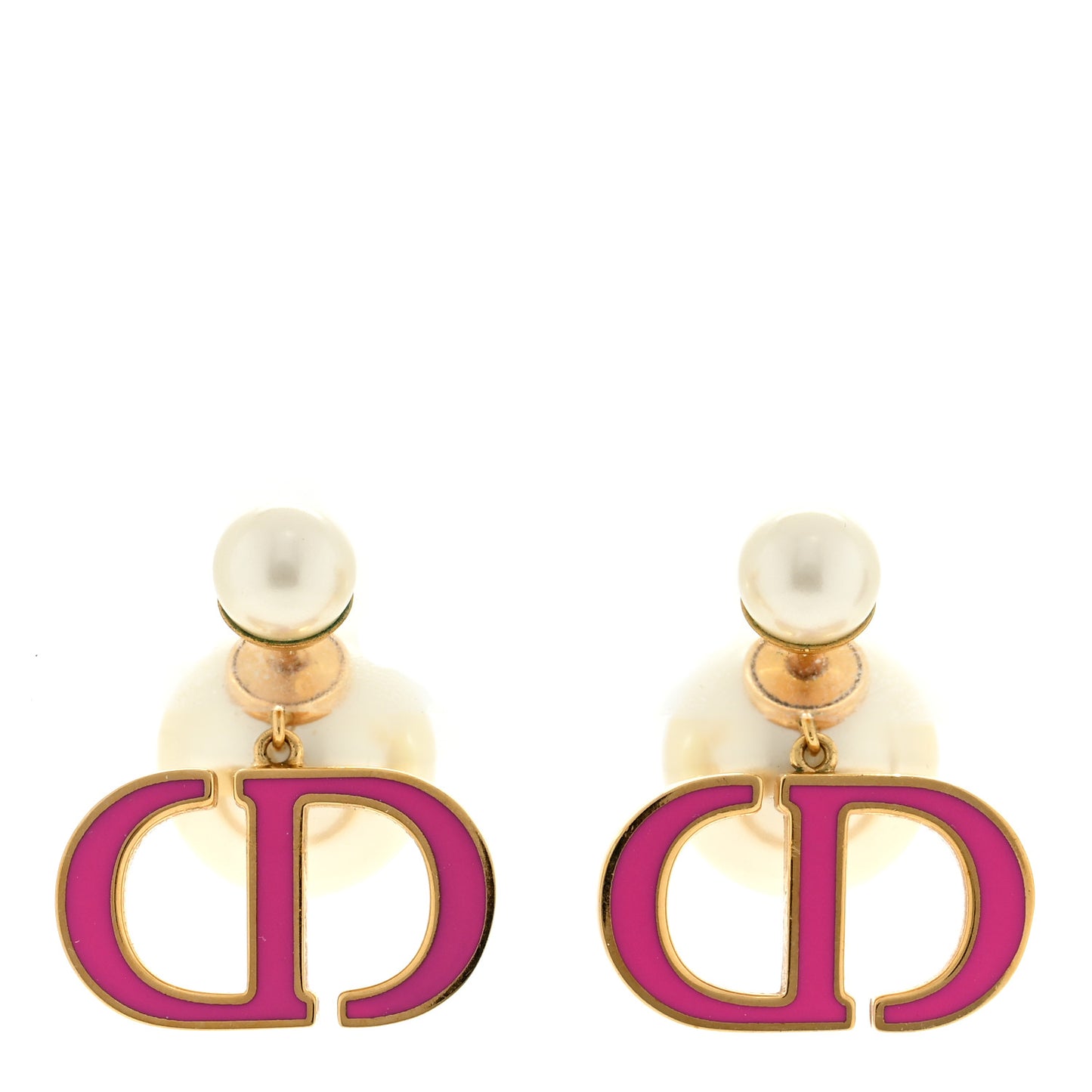 Pearl Enamel Tribal CD Drop Earrings Gold White Pink