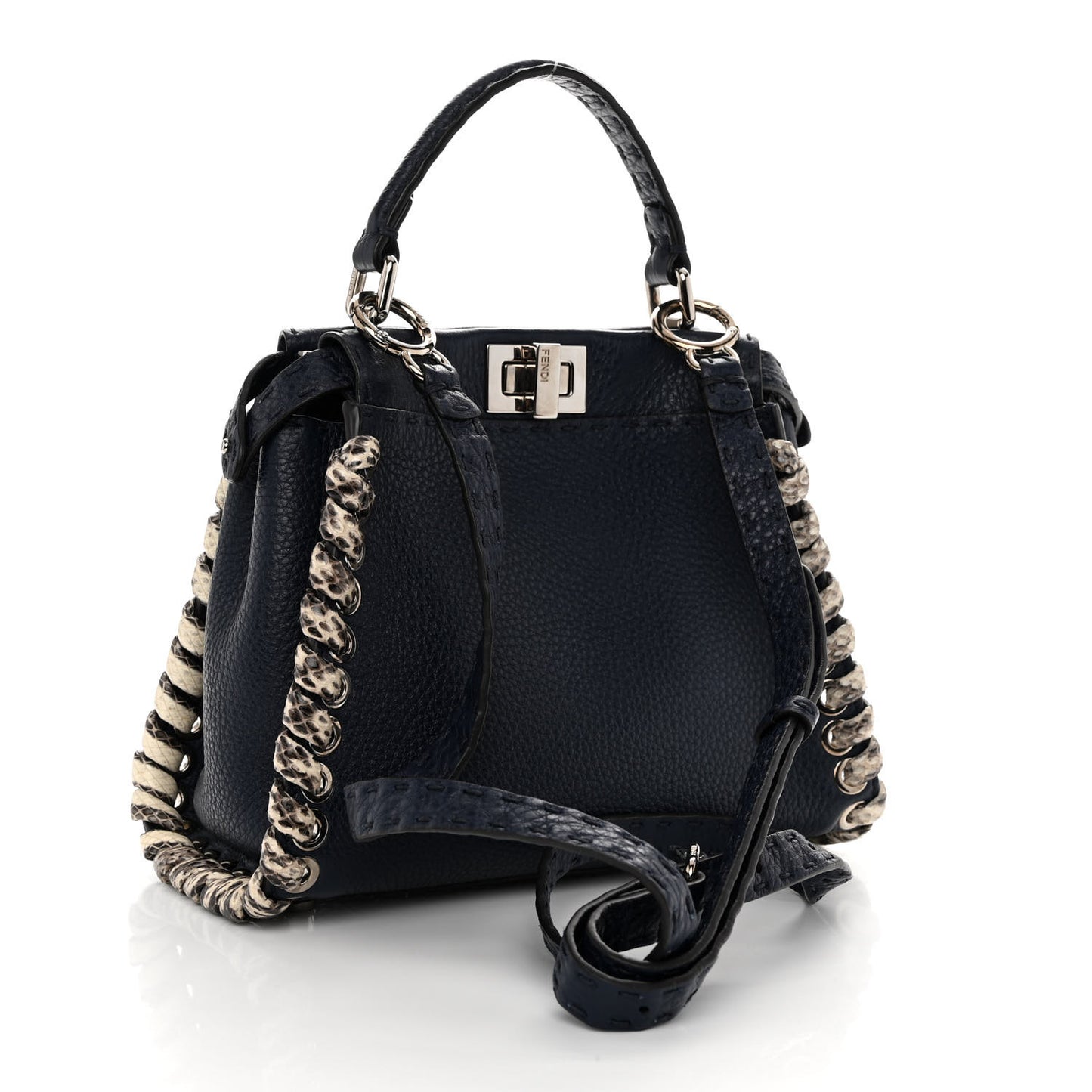 Cuoio Romano Selleria Elaphe Lace Up Mini Peekaboo Iconic Satchel Blue Notte Natural