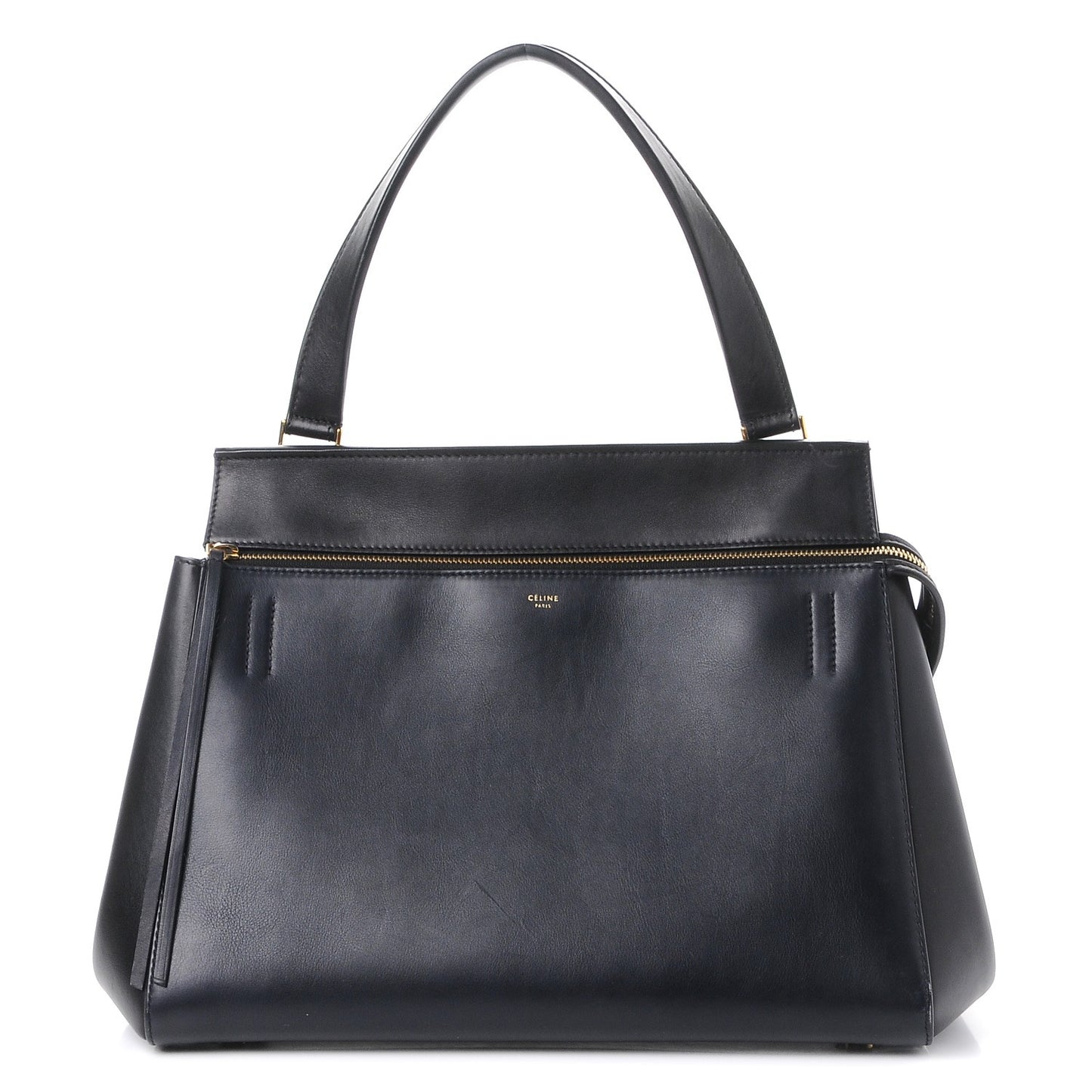 Smooth Calfskin Medium Bi-Color Edge Shoulder Bag Black Navy