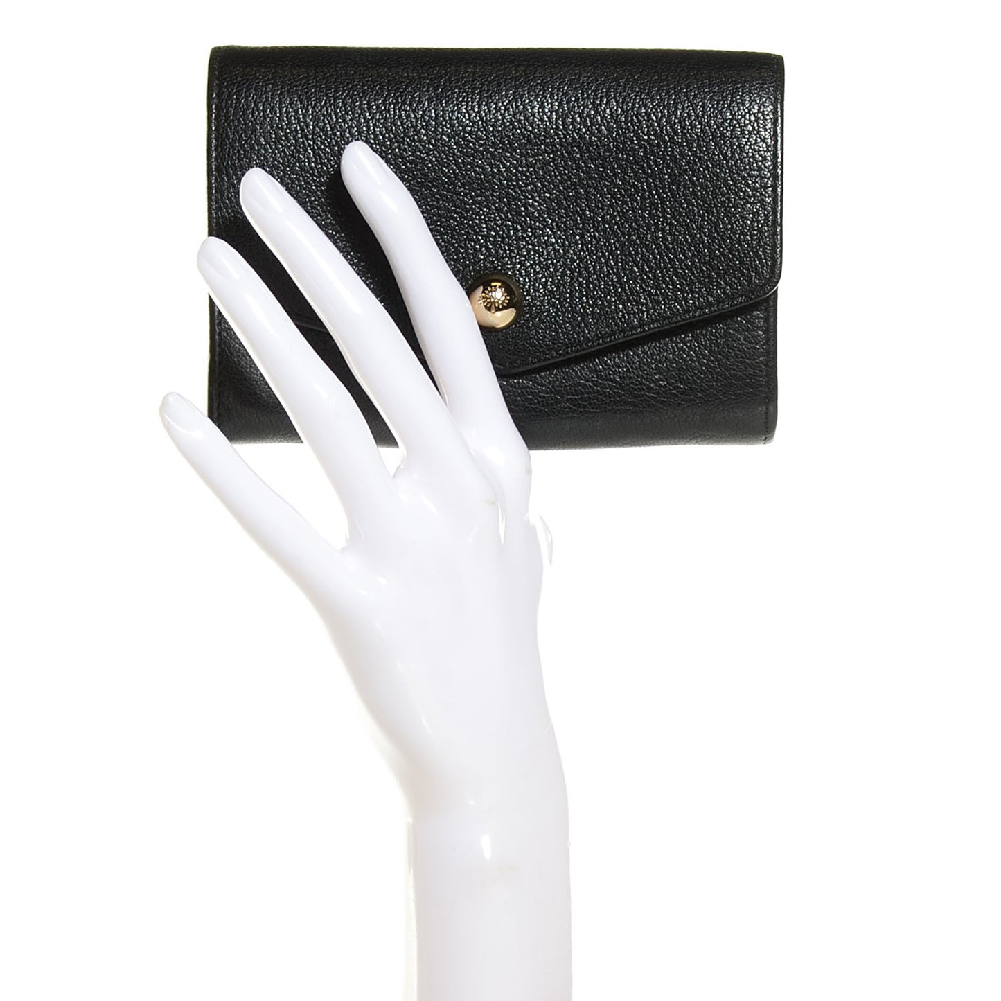 Glossy Goatskin Dome Rivet French Purse Wallet Black