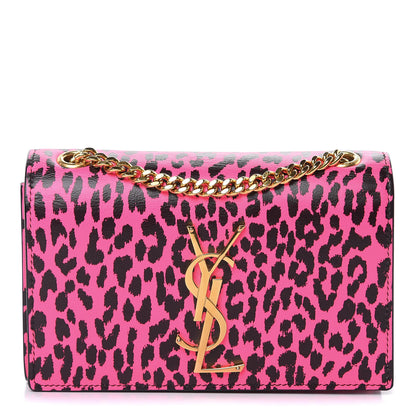 Saint Laurent Calfskin Leopard Small Monogram Kate Satchel Pink Black 1 of 9