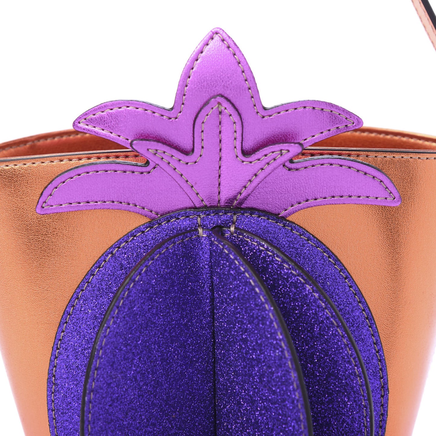 Metallic Calfskin Childrens 3-D Pineapple Tote Purple Multicolor