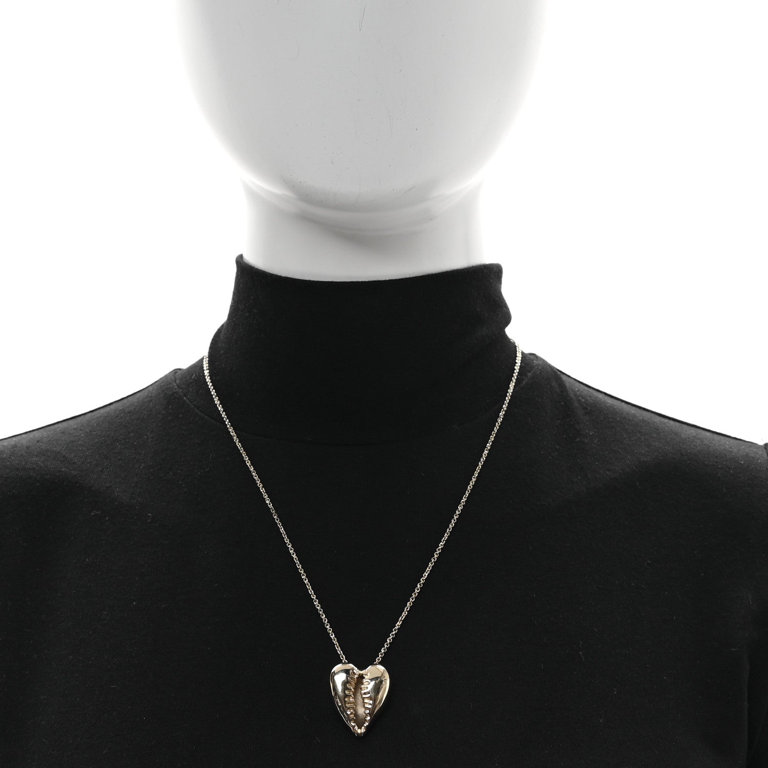 Saint Laurent Metal Cowrie Shell Heart Necklace Gold 2 of 4
