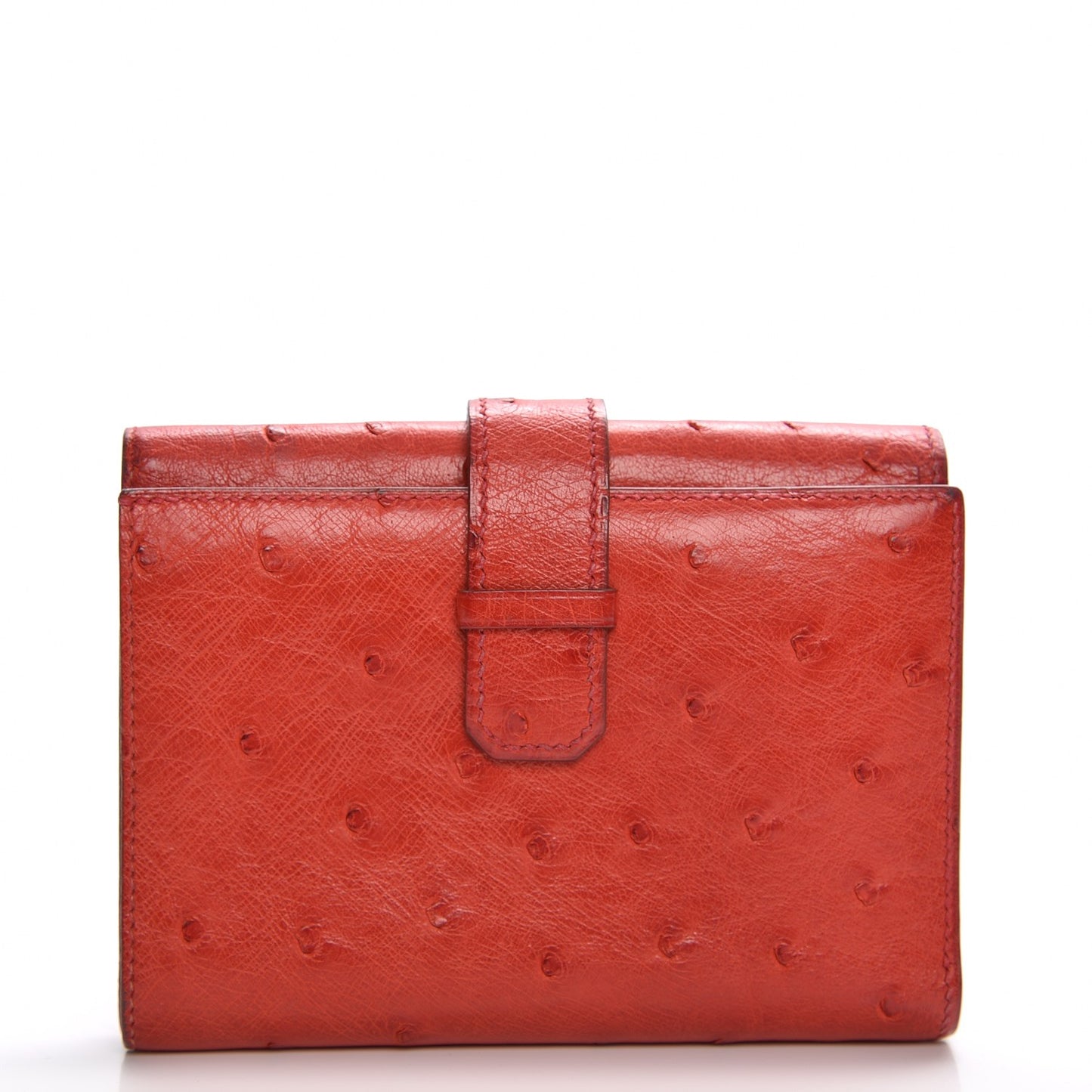 Ostrich Mini Tri-Fold Compact Wallet Rouge Vif