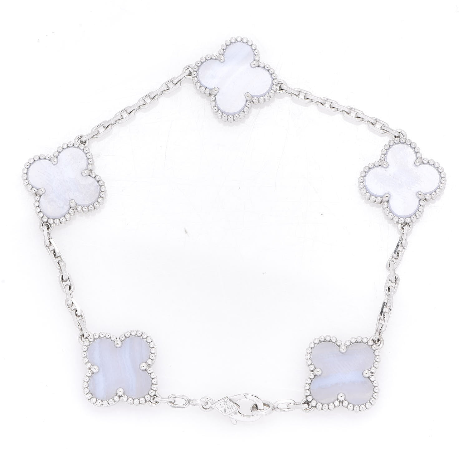 Van Cleef & Arpels 18K White Gold Chalcedony 5 Motifs Vintage Alhambra Bracelet 3 of 5