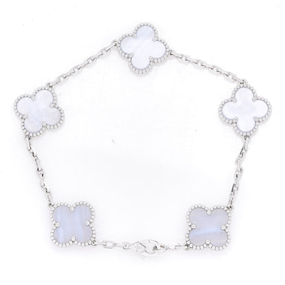 Van Cleef & Arpels 18K White Gold Chalcedony 5 Motifs Vintage Alhambra Bracelet 3 of 5