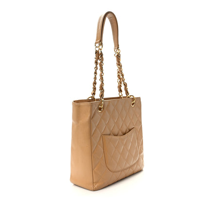 Chanel Caviar Quilted Petit Shopping Tote PST Dark Beige 3 of 16