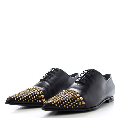 Gucci Calfskin Studded Lace Up Oxford 36.5 Black 3 of 10