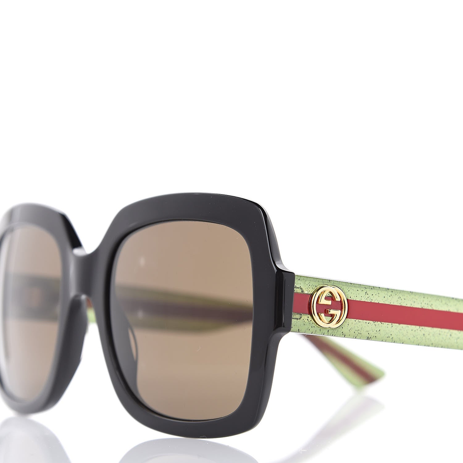 Gucci Oversize Square Web GG 0036S Sunglasses Black Green 7 of 8
