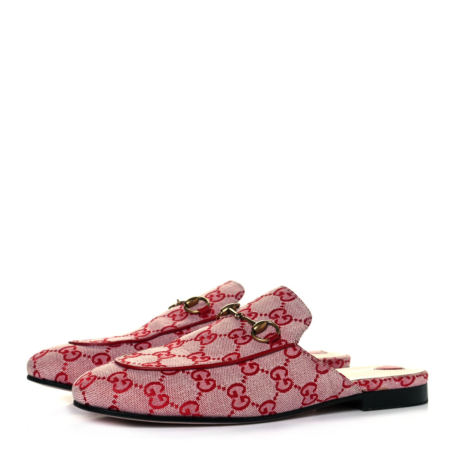 Canvas GG Monogram Horsebit Womens Princetown Slippers 38.5 Gardenia Hibiscus Red