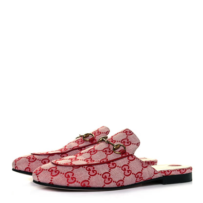 Gucci Canvas GG Monogram Horsebit Womens Princetown Slippers 38.5 Gardenia Hibiscus Red 3 of 10