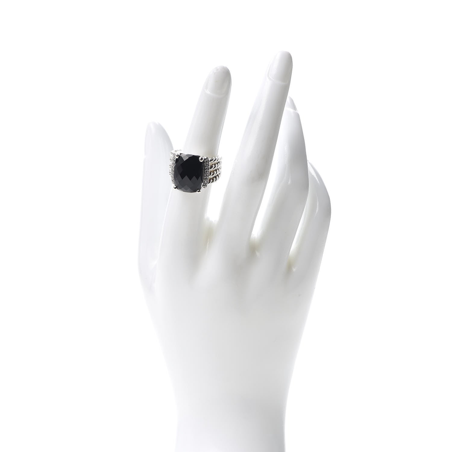 David Yurman Sterling Silver Diamond Black Onyx 16mm Wheaton Ring 53 6.25 2 of 4