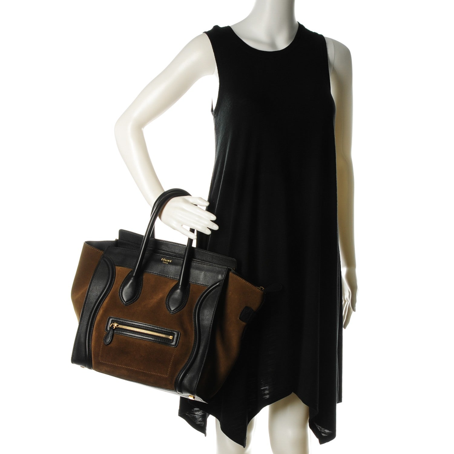 Celine Smooth Calfskin Suede Mini Bi-Color Luggage Black Olive 2 of 12