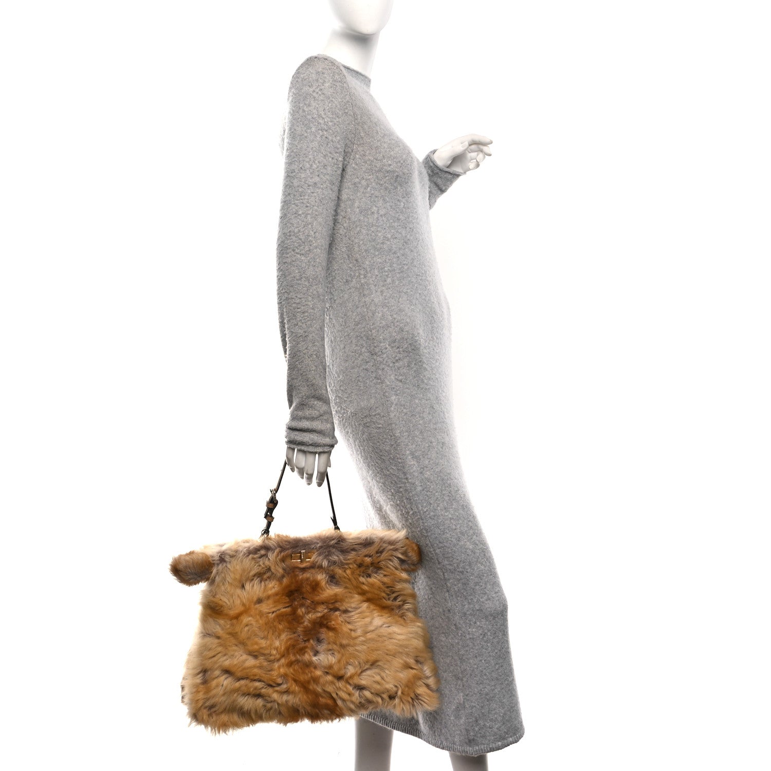 Fendi Shearling Suede Large Soft Peekaboo Beige 2 of 9