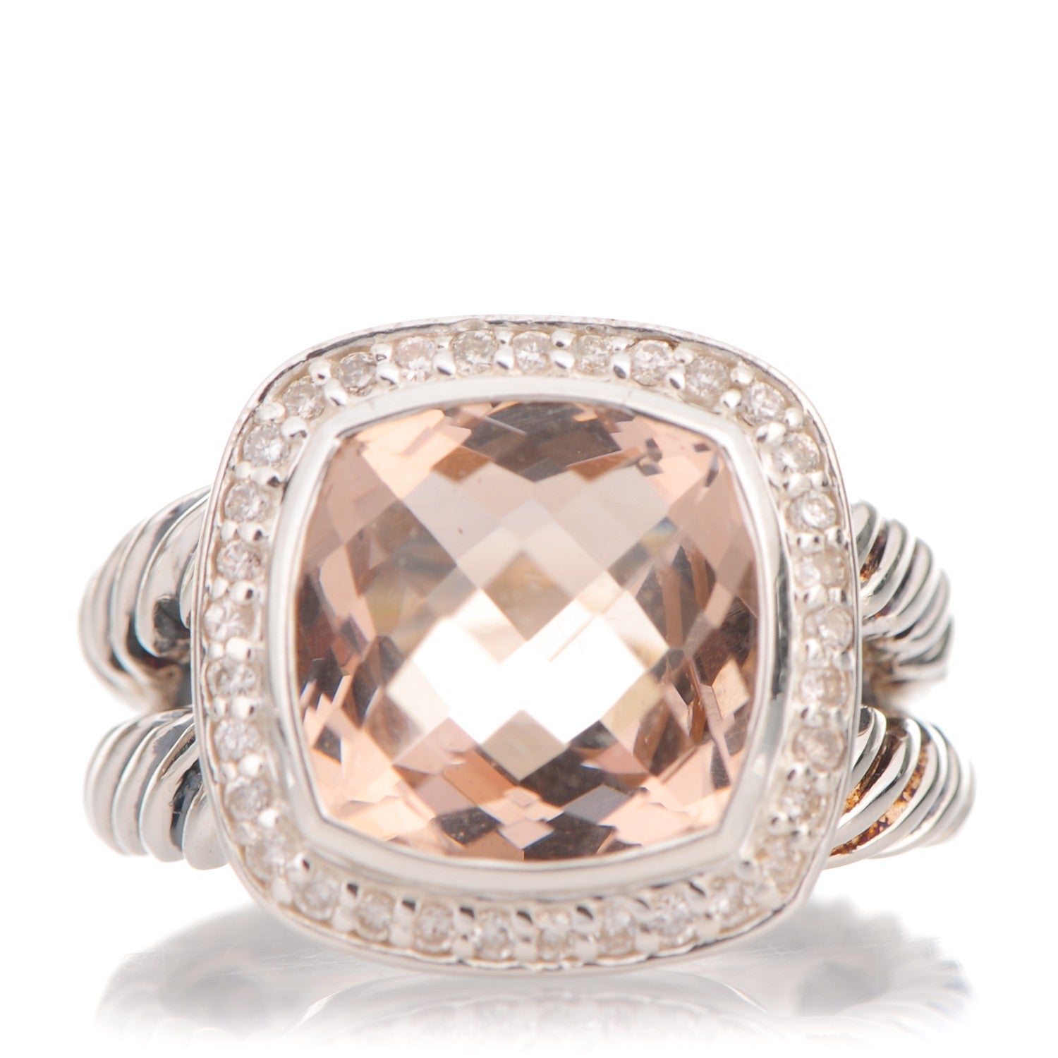 David Yurman Sterling Silver Diamond Morganite 11mm Albion Ring 54 6.75 1 of 6