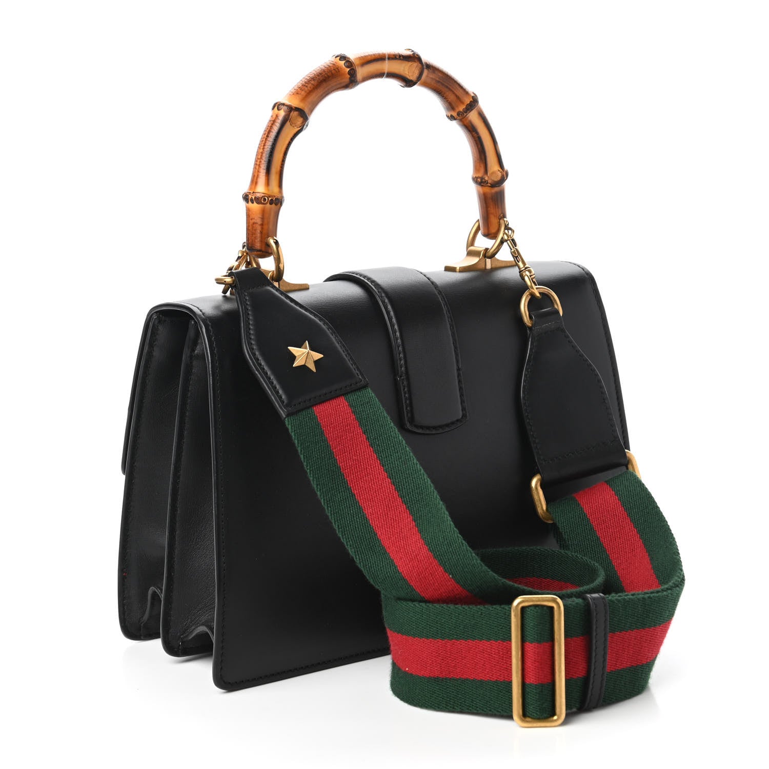 Gucci Moon Calfskin Web Medium Dionysus Bamboo Top Handle Bag Black Bright Evergreen Hibiscus Red 3 of 10