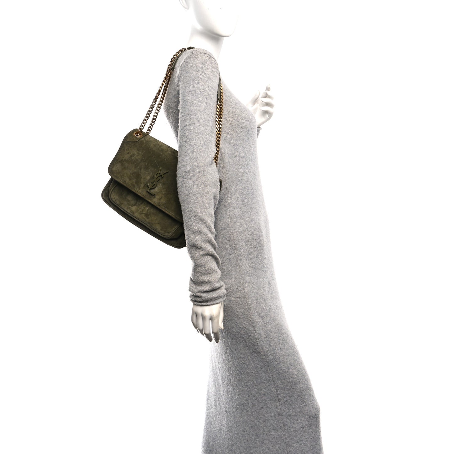 Suede Monogram Medium Niki Chain Satchel Loden Green