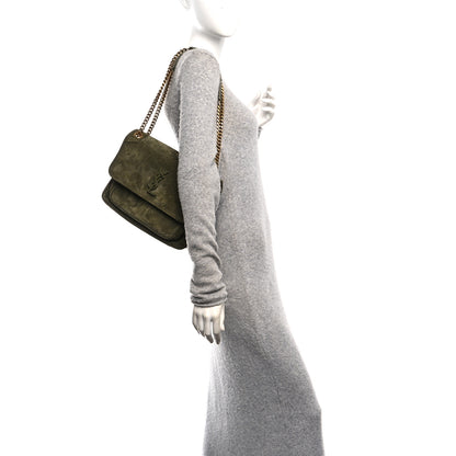 Saint Laurent Suede Monogram Medium Niki Chain Satchel Loden Green 2 of 10
