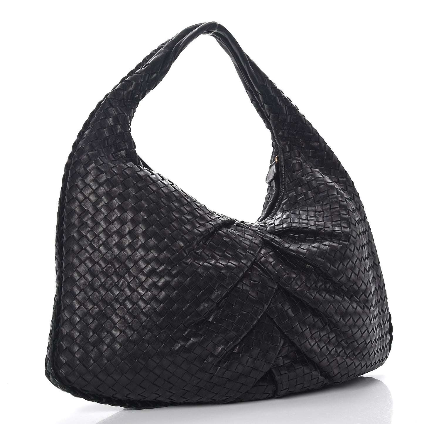 Nappa Intrecciato Pleated Large Veneta Hobo Black