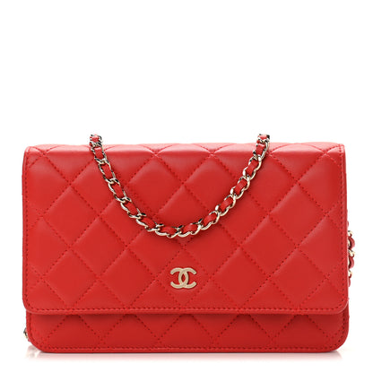 Chanel Lambskin Quilted Wallet on Chain WOC Red 1 of 11