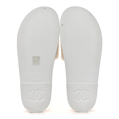 Chanel Fabric Pearl Cork CC Slip On Sandals 40 White 4 of 9