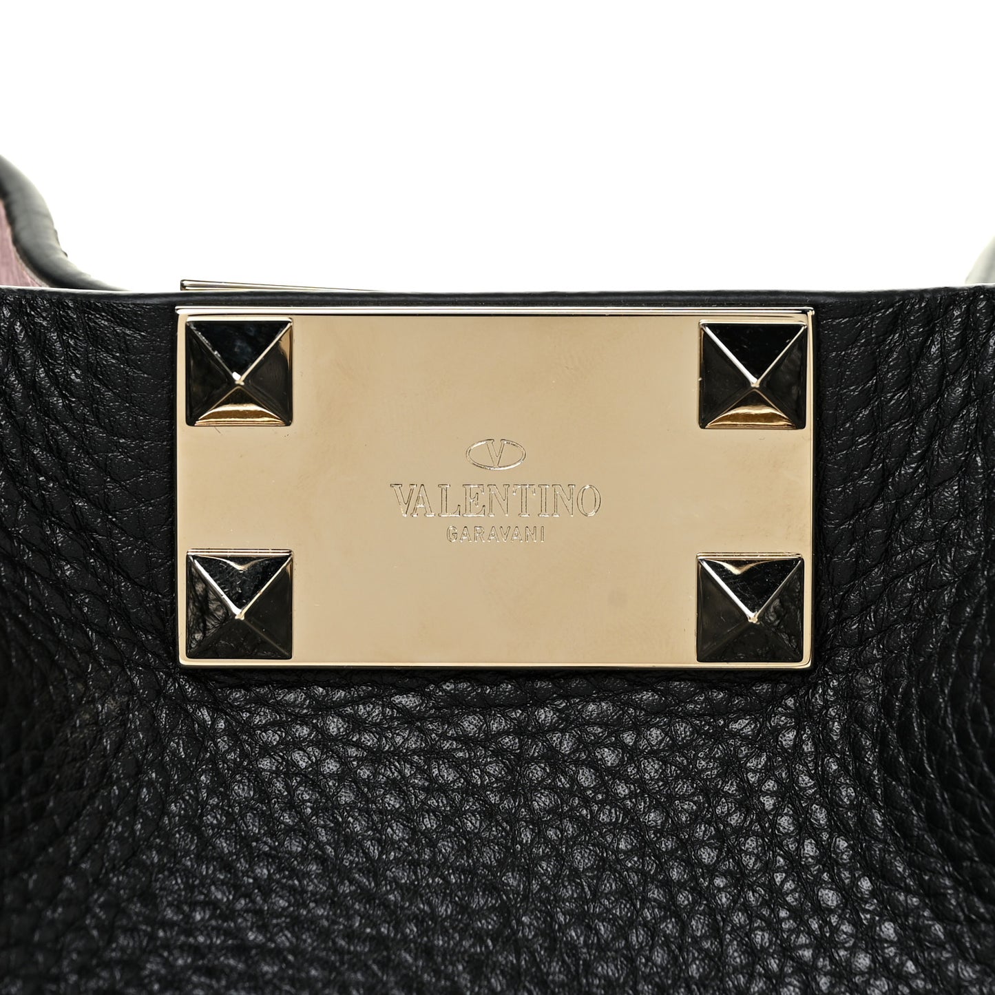 Grained Calfskin Small Rockstud Flip Lock Tote Black Rose Quartz