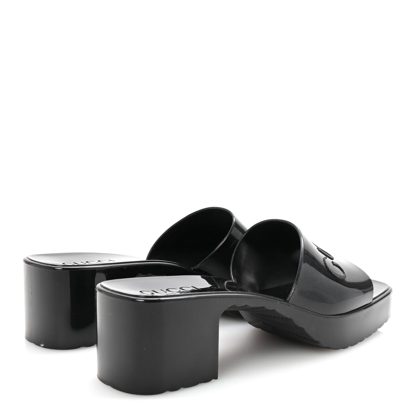 Rubber Gucci Logo Womens Platform 20/60mm Slide Sandals 39 Black
