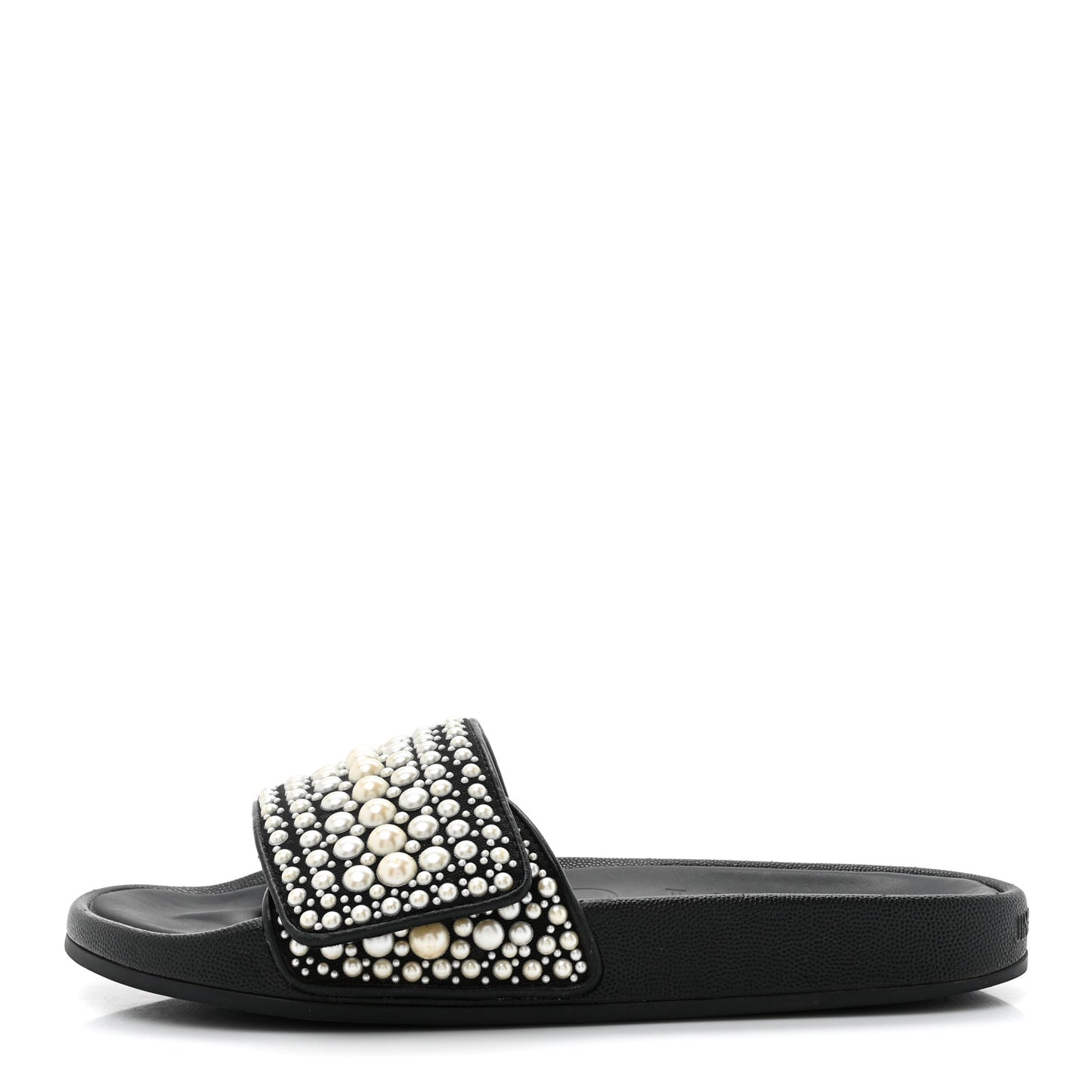 Canvas Pearl Embellished Fitz Slide Sandals 39 Black