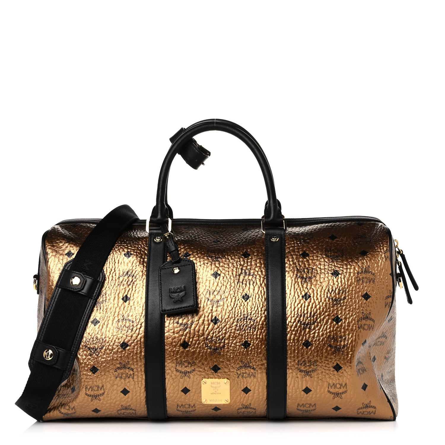 MCM Metallic Visetos Traveler Weekender Duffle Bag Gold 1 of 15