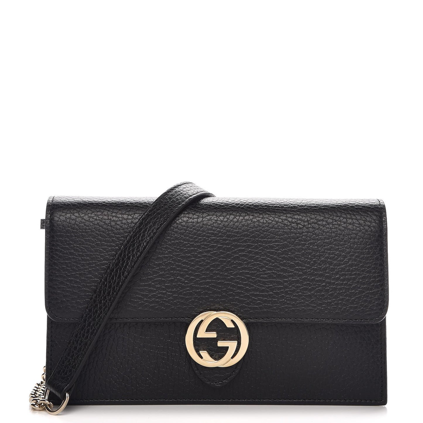 Dollar Calfskin Interlocking G Chain Wallet Black
