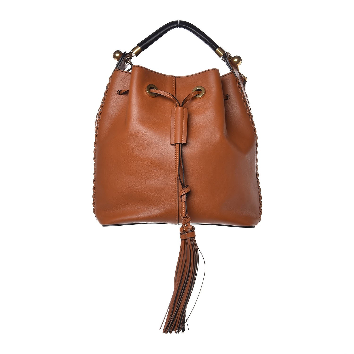 Chloe Calfskin Medium Gala Cross-Stitch Bucket Bag Caramel 1 of 9