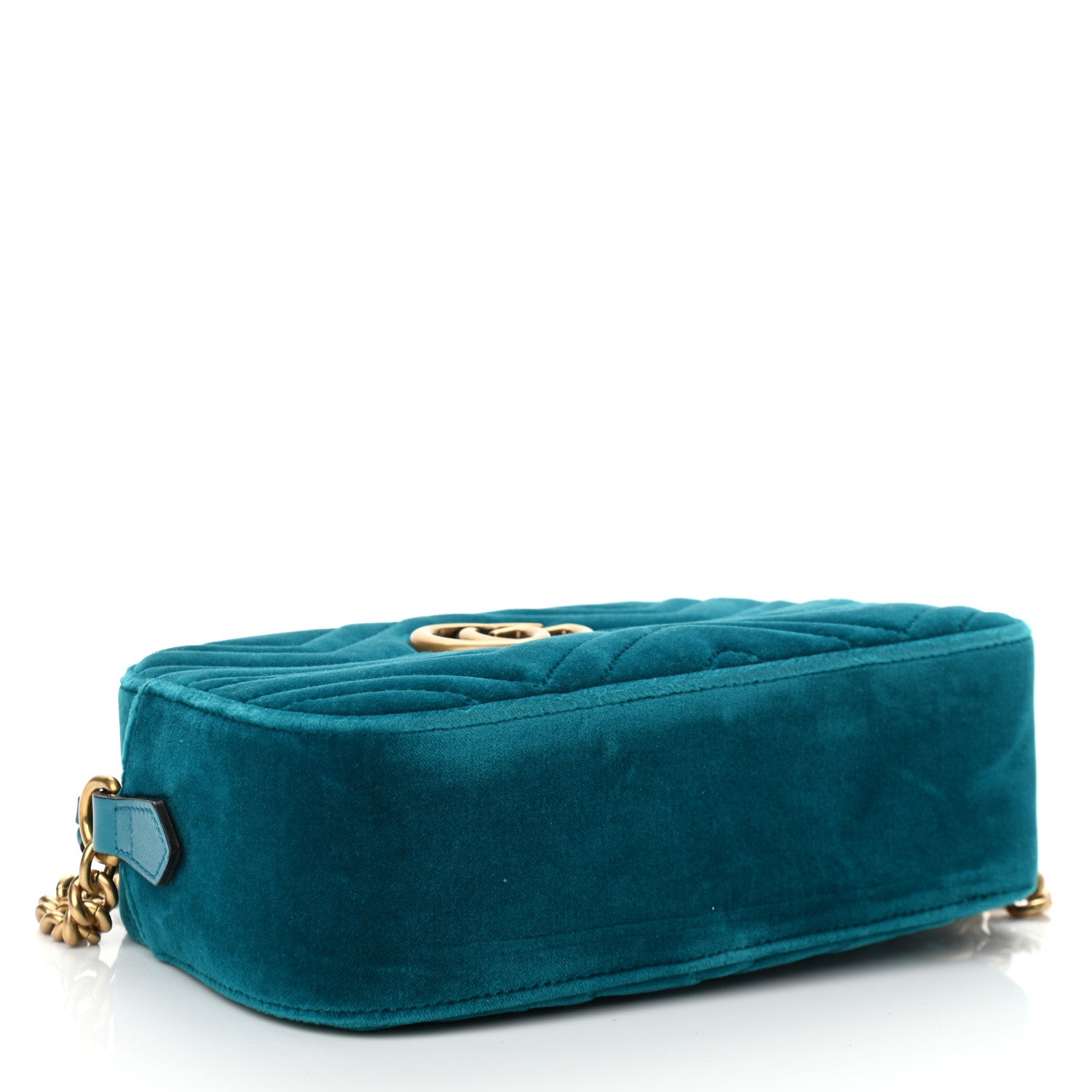 Gucci Velvet Matelasse Small GG Marmont Chain Shoulder Bag Pavone Cyan 4 of 10