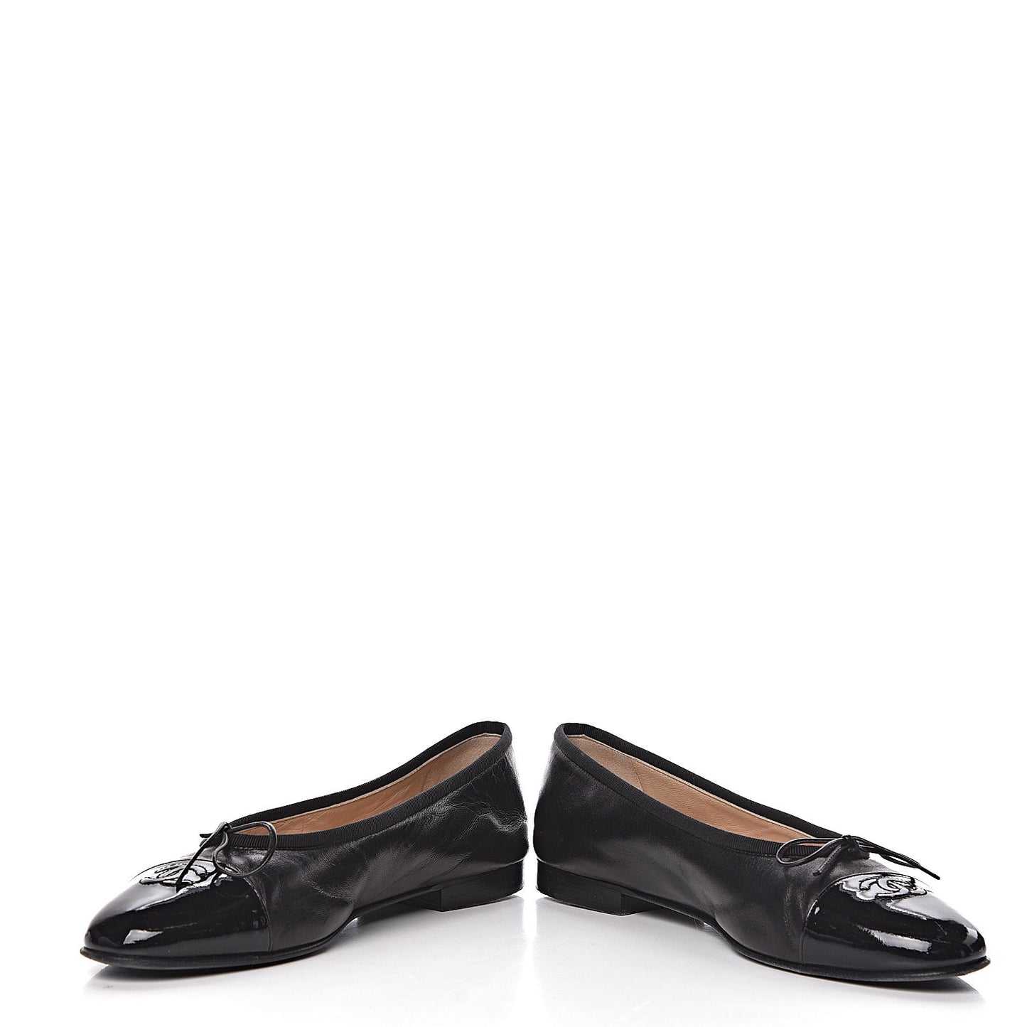 Lambskin Patent Cap Toe Ballerina Flats 41 Black