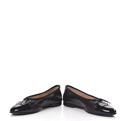 Chanel Lambskin Patent Cap Toe Ballerina Flats 41 Black 13 of 15