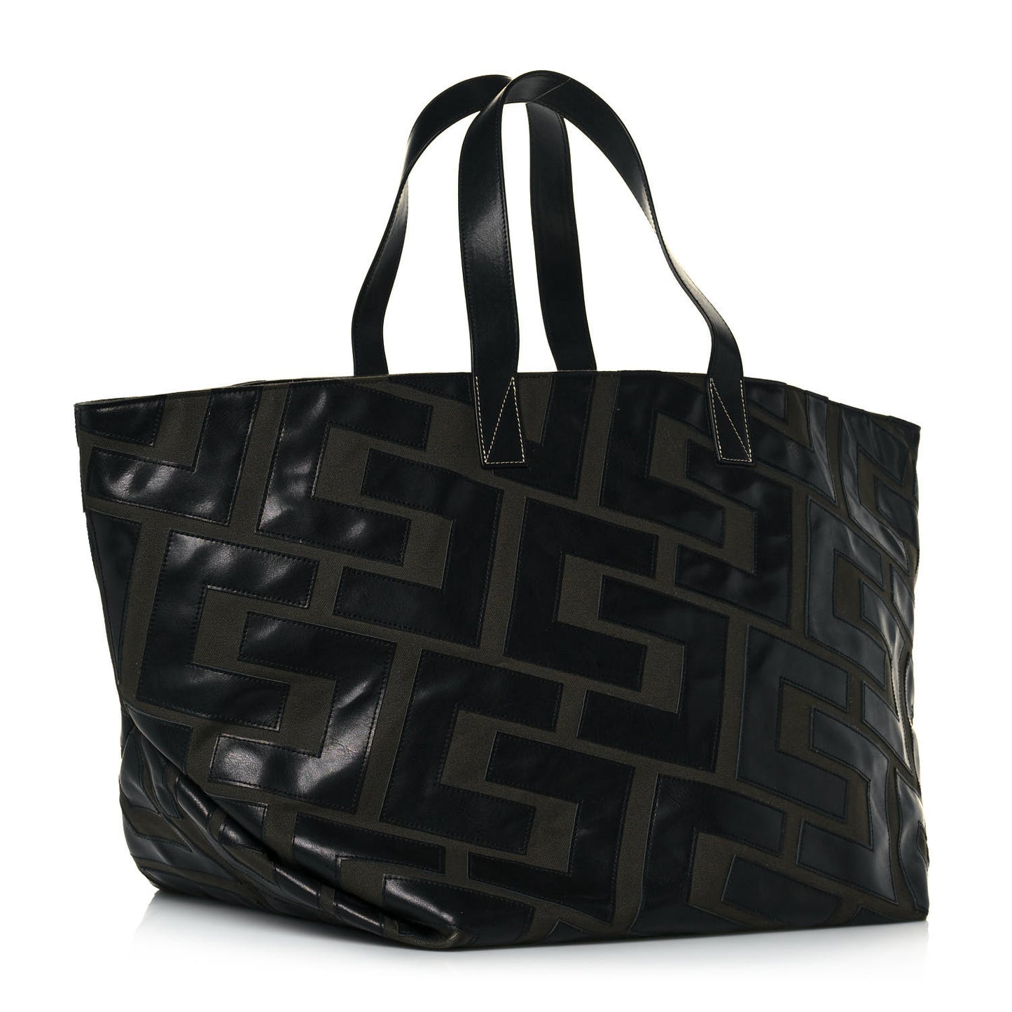 Calfskin Logo Patchwork Cabas Dark Green Black