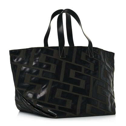 Celine Calfskin Logo Patchwork Cabas Dark Green Black 4 of 15