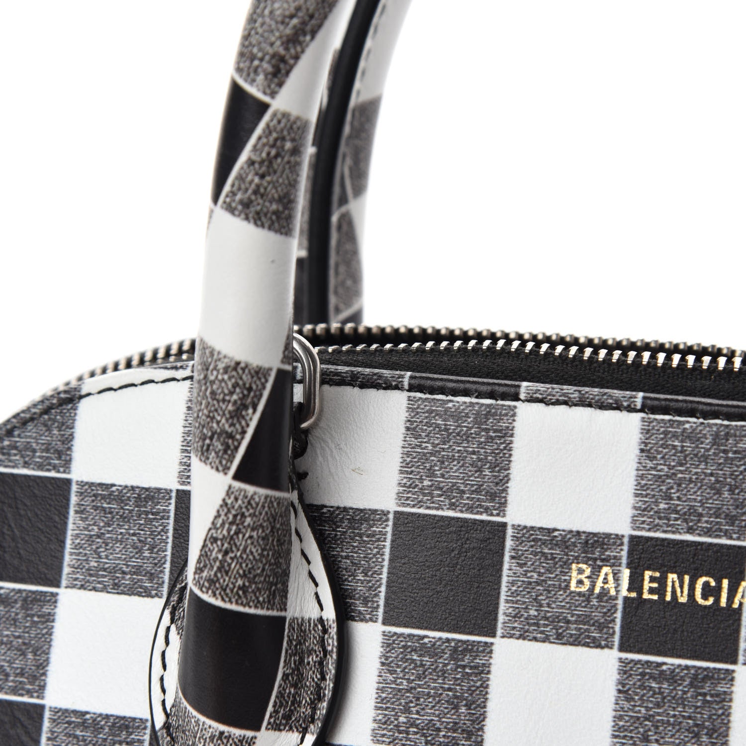 Balenciaga Calfskin Checked S Ville Top Handle Bag Black 8 of 11
